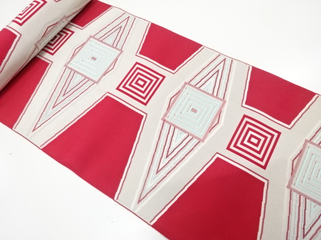 JAPANESE KIMONO / ANTIQUE BOLT FOR HASSUN OBI / WOVEN GEOMETRIC